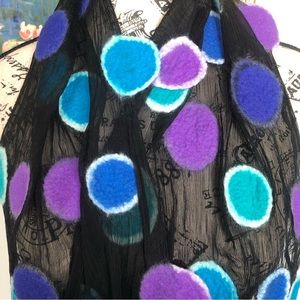 Felted Wool Polka Dotted Black Silk Scarf ❤️ Art to Wear ❤️